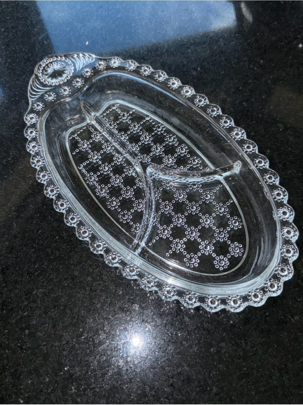 Vintage Clear Glass Divided multiple textured serving piece Classic pattern